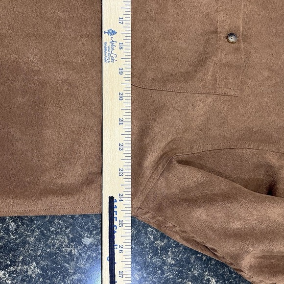 Consensus Sportswear Long Sleeve Faux Suede Brown Button Up - Picture 8 of 8